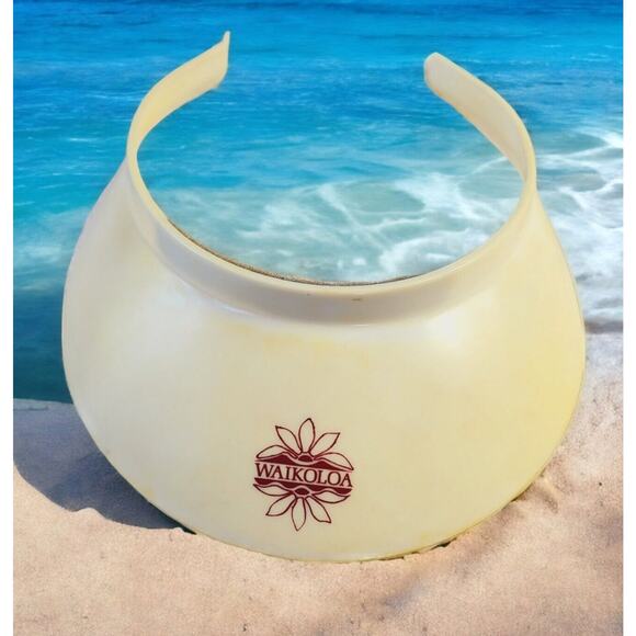 VTG 80s WAIKOLOA HAWAII Big Island ONE SIZE GOLF SUN VISOR Hat Hard Plastic Logo - Picture 1 of 7
